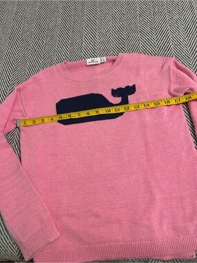 Vineyard Vines Pink Crewneck Sweater with Navy Whale Motif